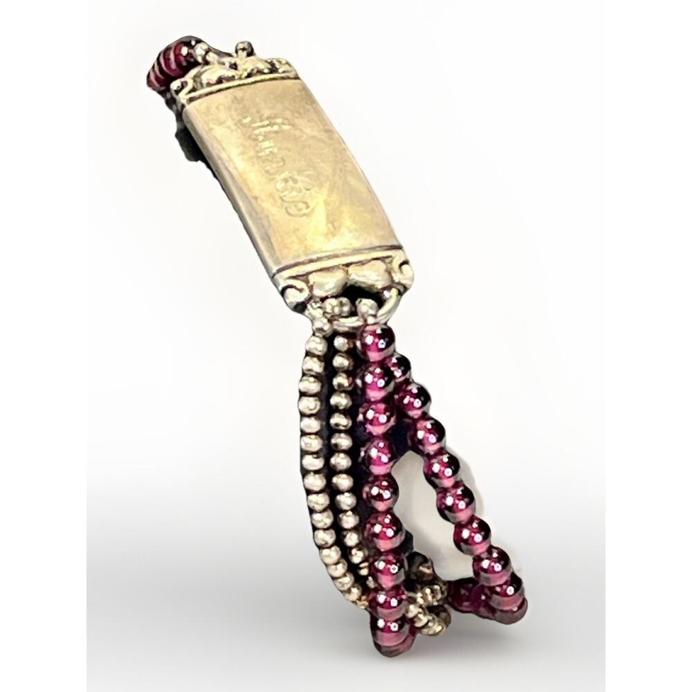 ANTQ Bernard Weber Sterling Silver Garnet Multi Strand Name Plate Bracelet 925